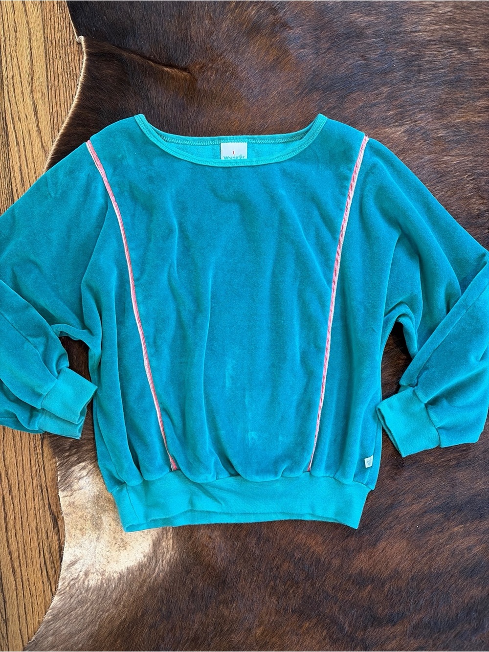 Vtg 80s Wrangler Shirt Velour Pullover Sweatshirt Teal USA Made Women L(fits S)